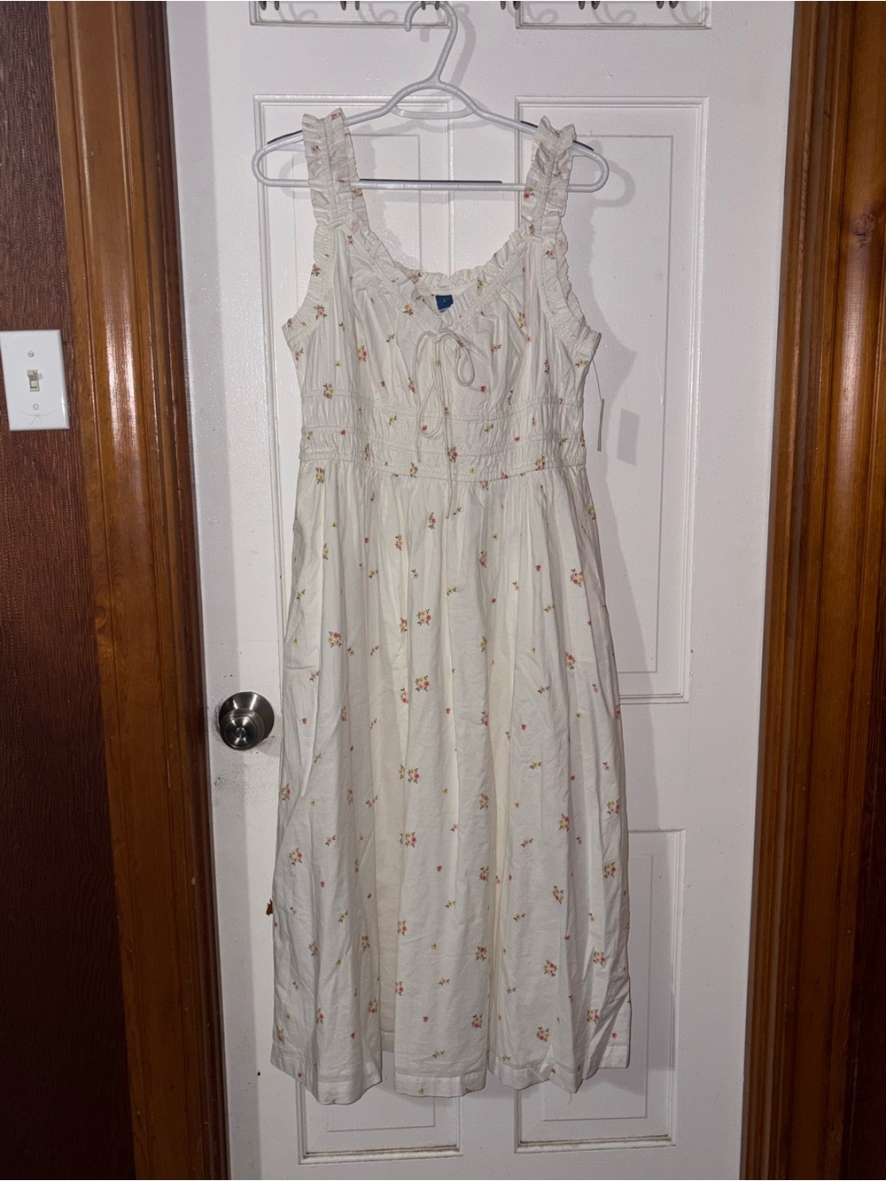 Old Navy Cream Midi Sundress with Tiny Floral Print